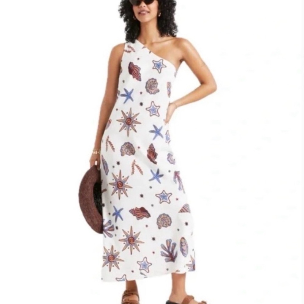 C&C California NWT One Shoulder Sea Shell Print Linen Blend Maxi Dress Women’s M